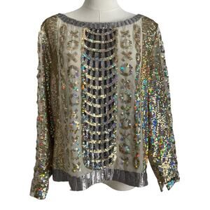 Boston Proper Sequin Top Blouse Womens M Glam NYE Event Holiday Party‎ New Years